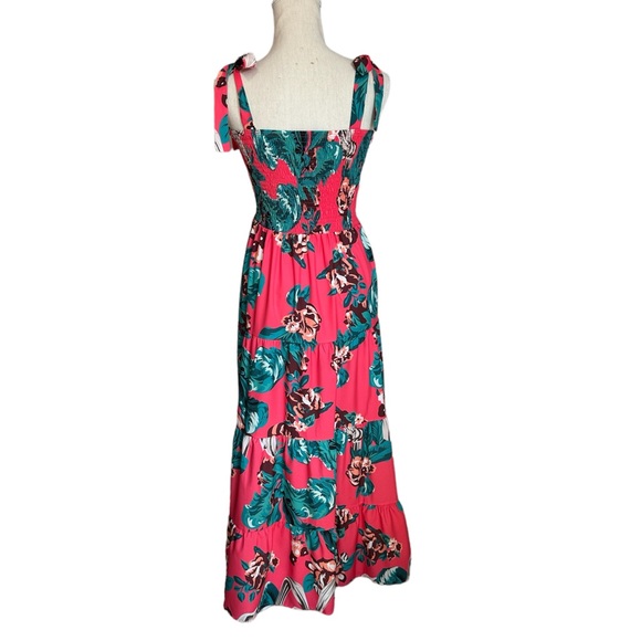 RELISTED * Floral Smocked Bust Tie Straps Floor Length Maxi Dress Women’s Size S - Picture 5 of 10